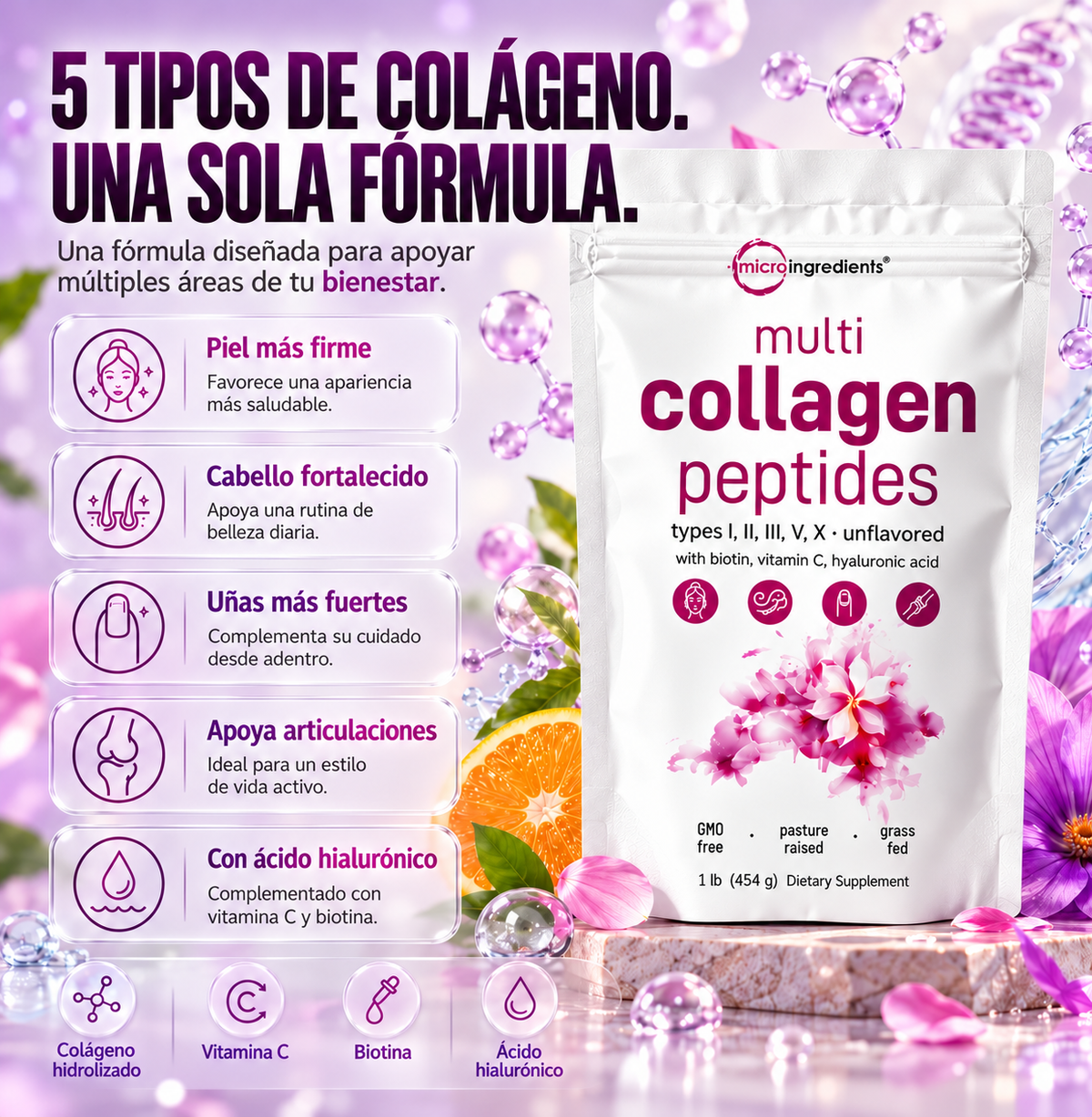 Colágeno Premium 5 en 1™ | Piel, Cabello, Uñas y Articulaciones